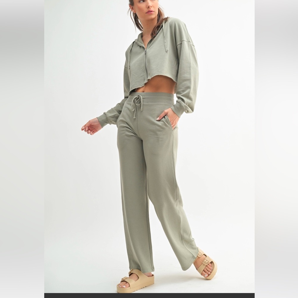 Mono B Green Track Pants Relaxed Fit Elastic Waist